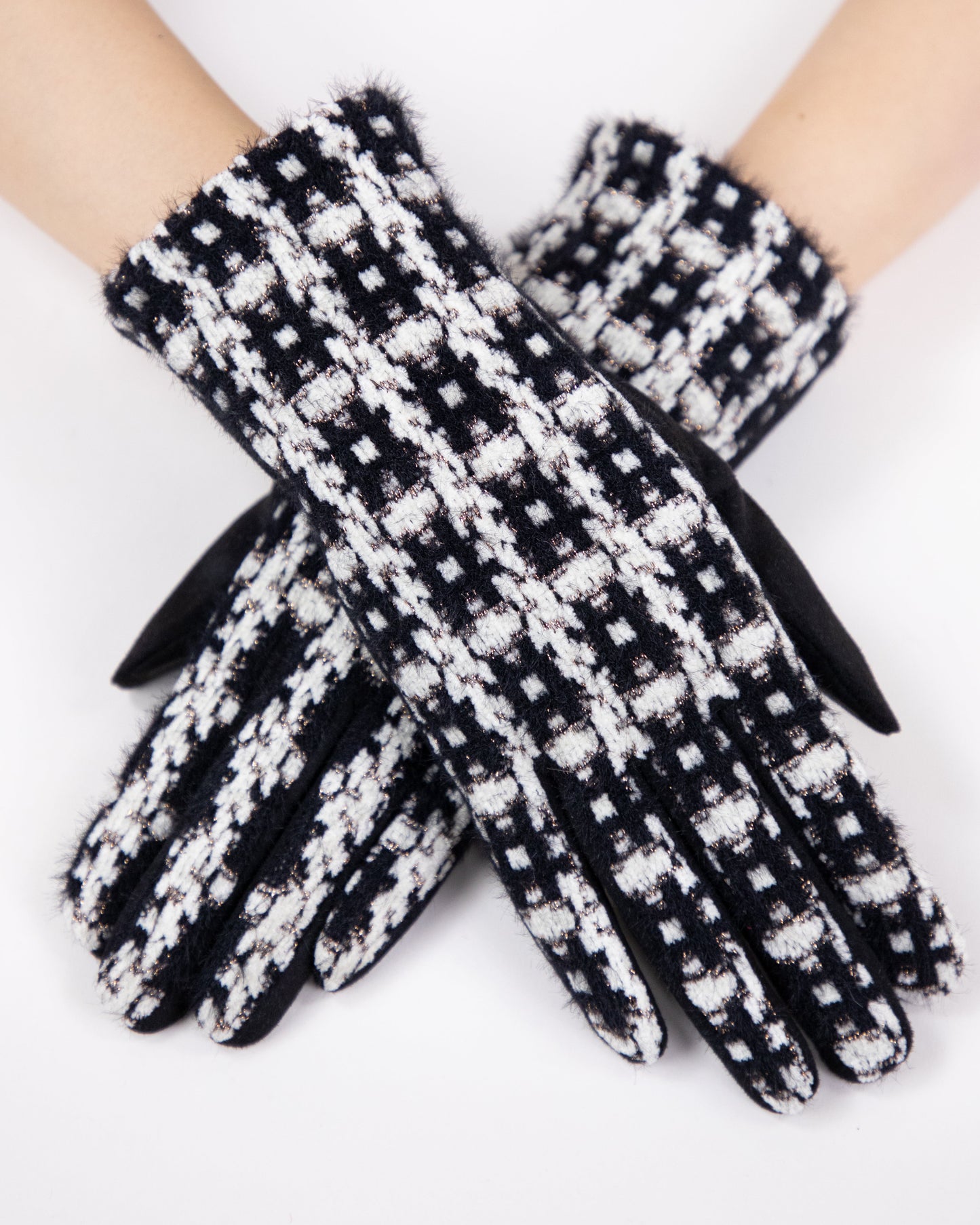 Plaid Tweed Gloves w/ Metallic Yarn Detail (TS)