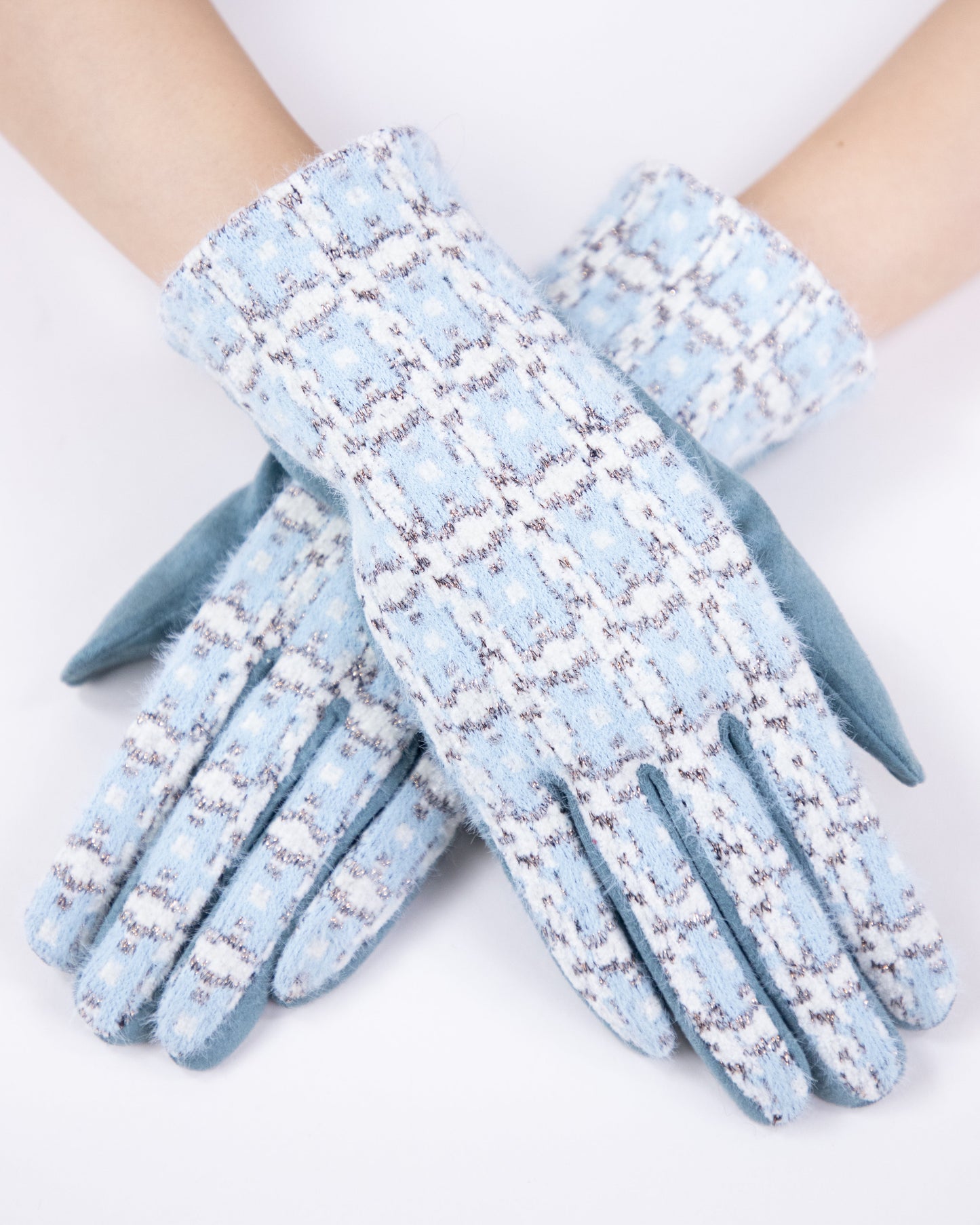 Plaid Tweed Gloves w/ Metallic Yarn Detail (TS)