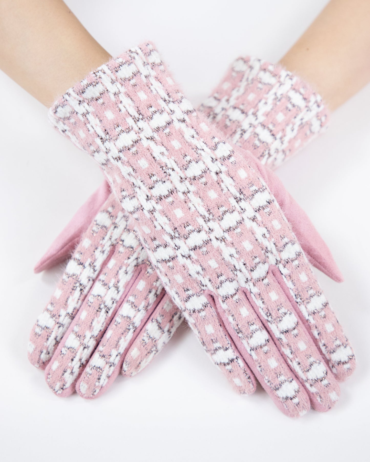 Plaid Tweed Gloves w/ Metallic Yarn Detail (TS)