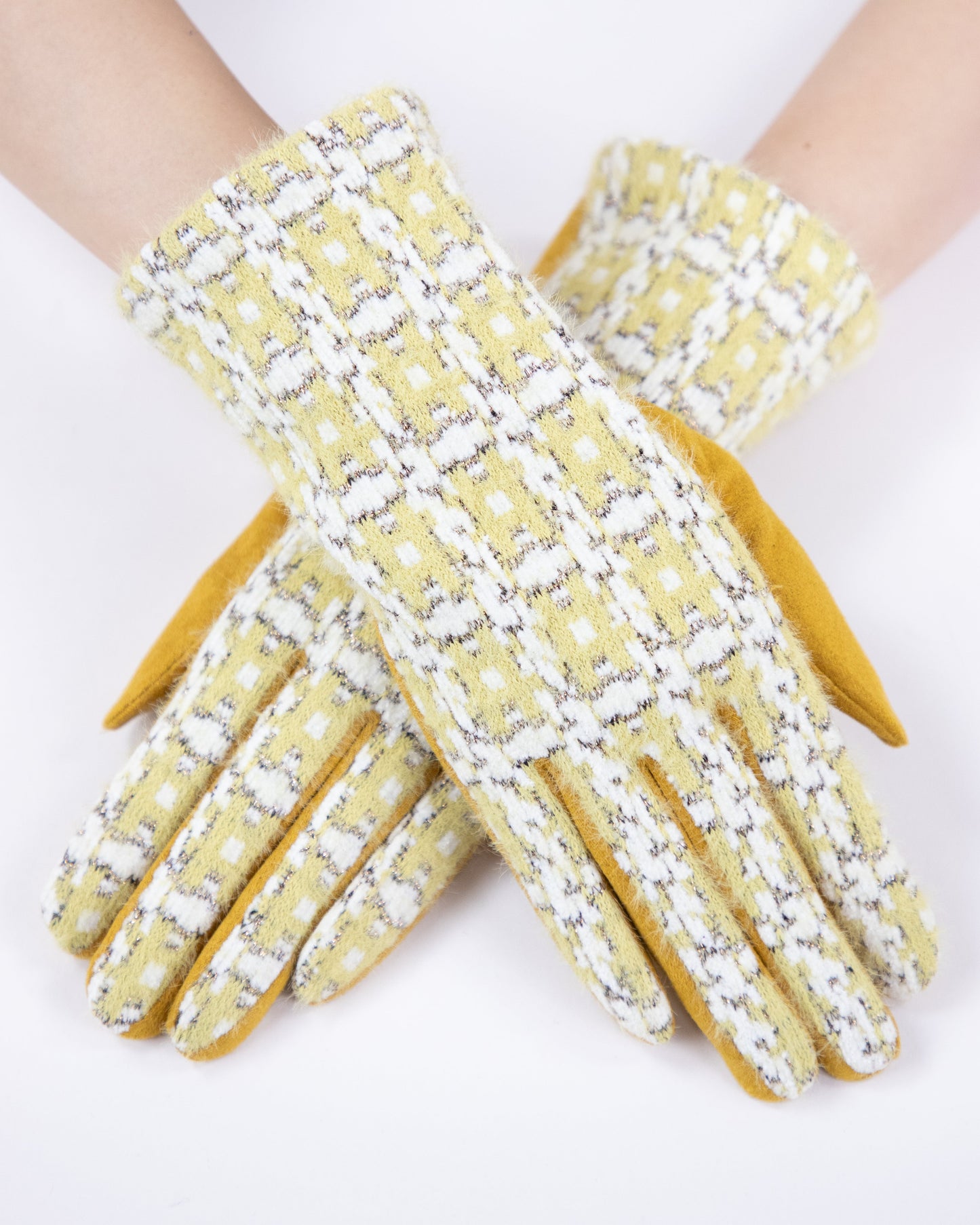 Plaid Tweed Gloves w/ Metallic Yarn Detail (TS)