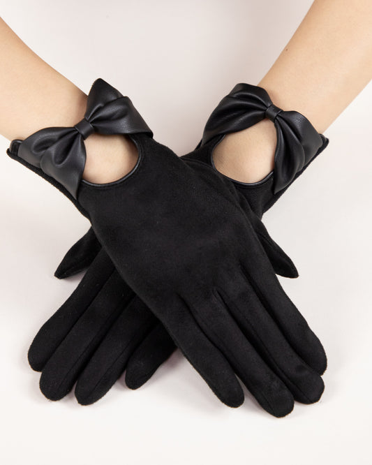 Bow Leatherette Touchscreen Gloves