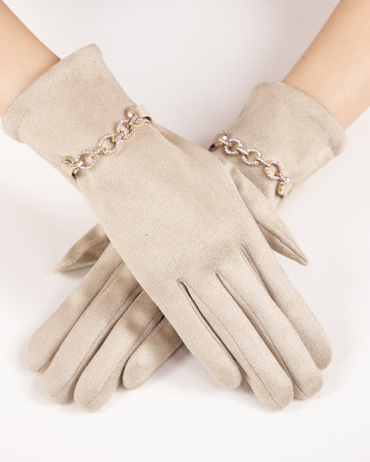 Rhinestone Chain Faux Suede Gloves (TS)