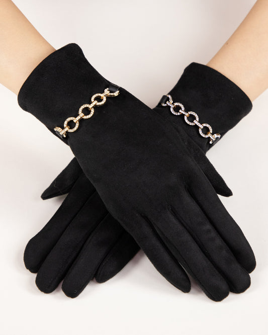 Rhinestone Chain Faux Suede Gloves (TS)