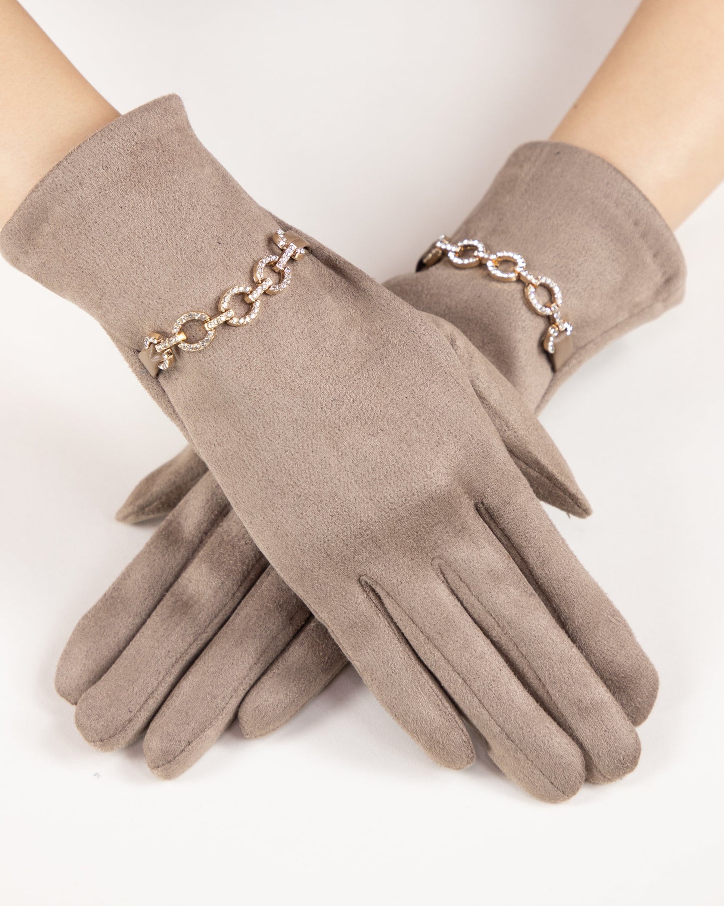 Rhinestone Chain Faux Suede Gloves (TS)