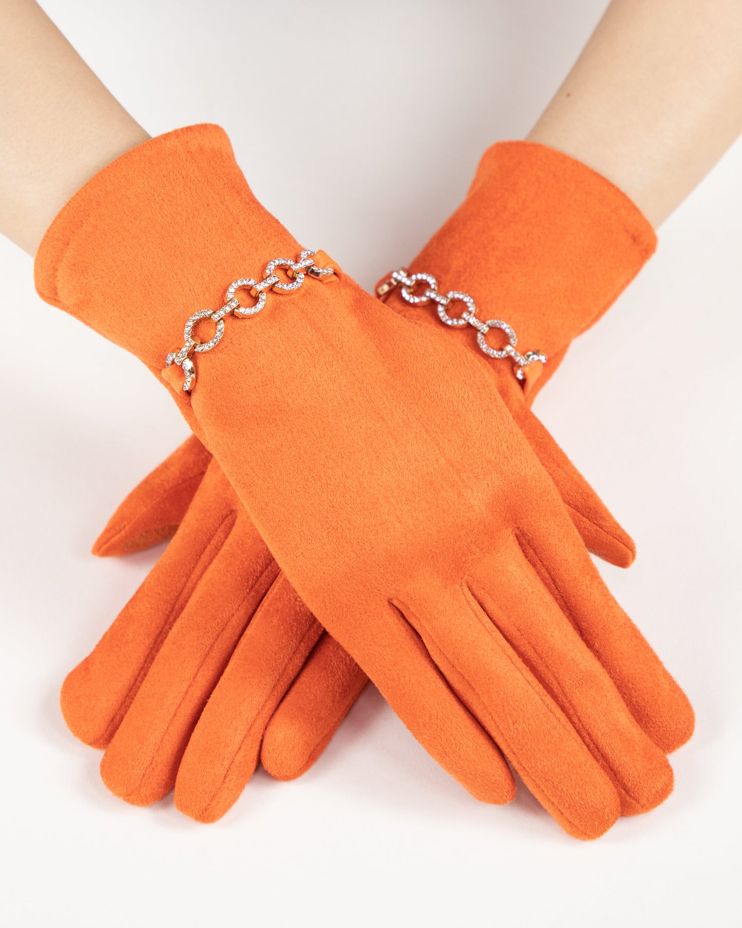 Rhinestone Chain Faux Suede Gloves (TS)