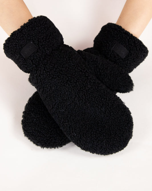 Solid Fuzzy Faux Fur Mittens - BEIGE
