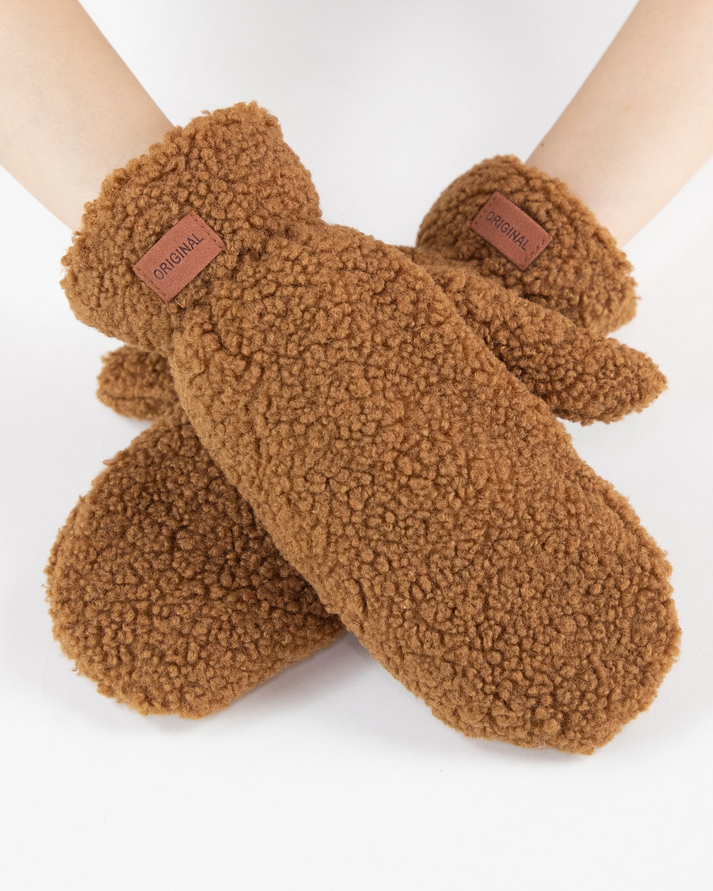 Solid Fuzzy Faux Fur Mittens - BEIGE