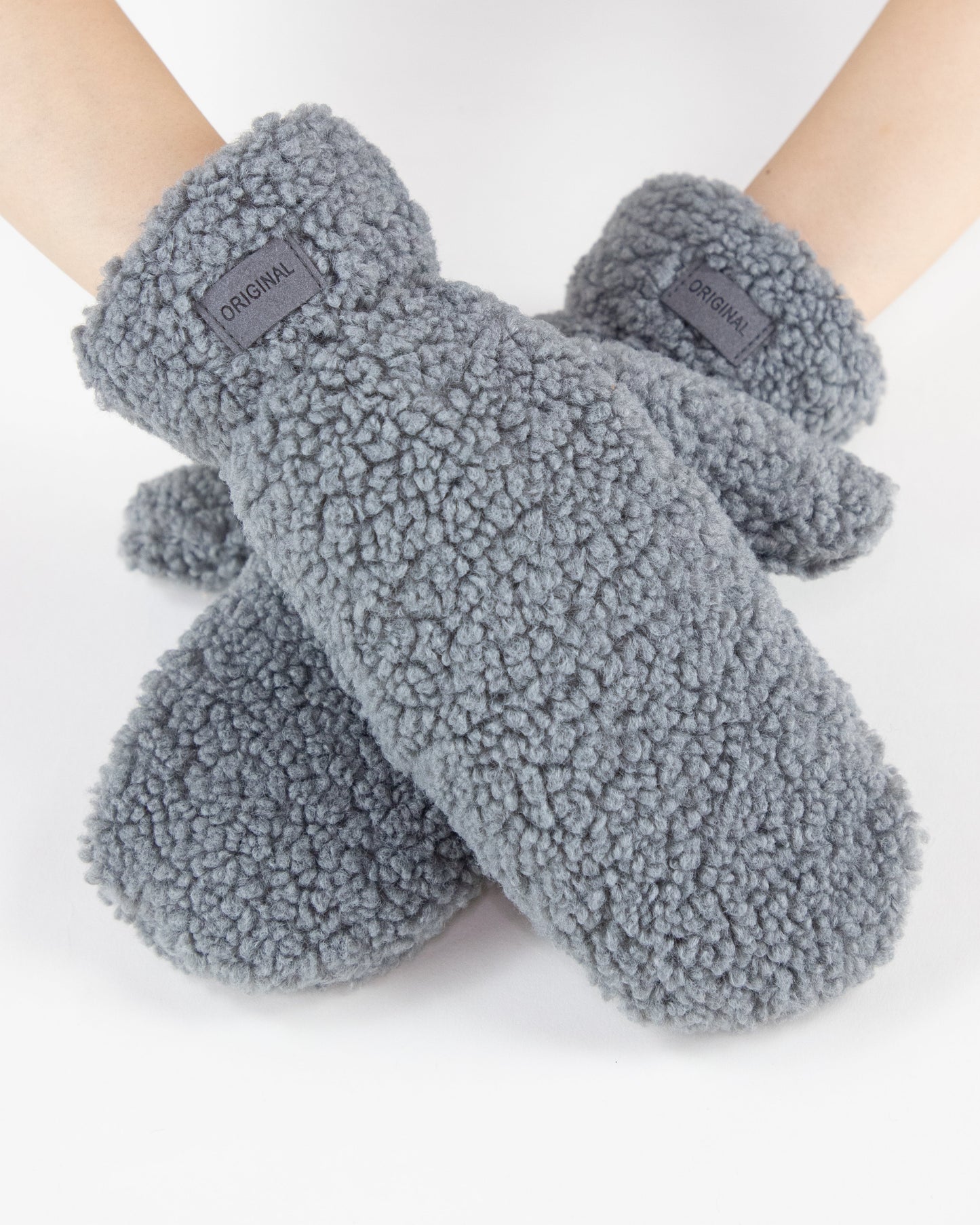 Solid Fuzzy Faux Fur Mittens - BEIGE