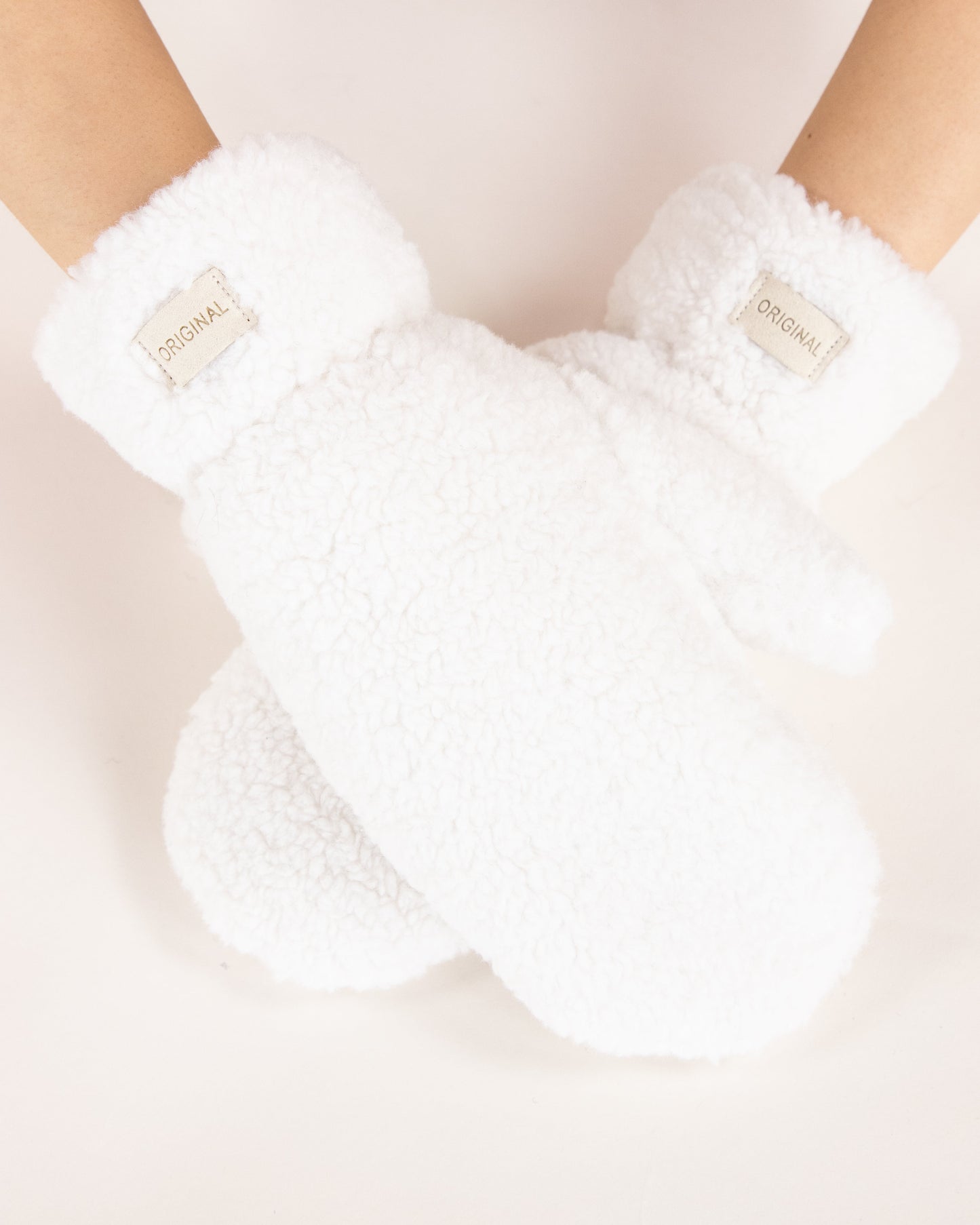 Solid Fuzzy Faux Fur Mittens - BEIGE