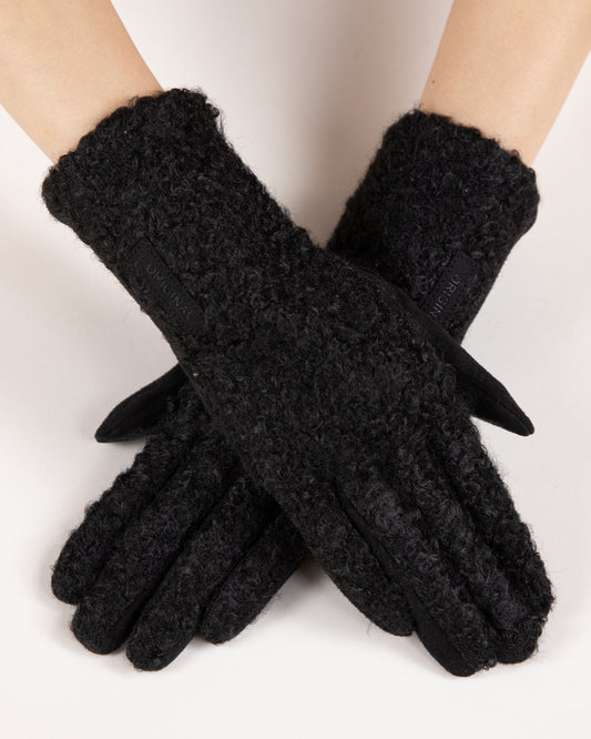 Bouclé and Faux Suede Logo Touchscreen Gloves