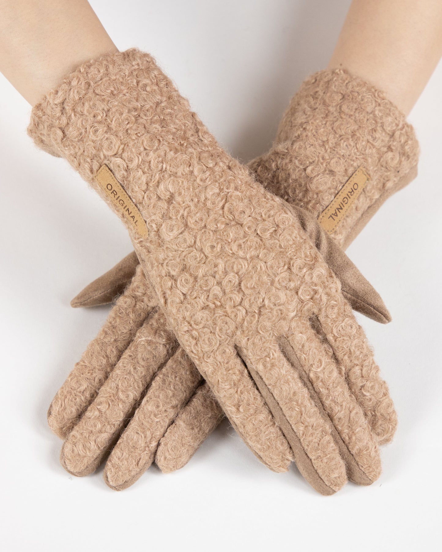 Bouclé and Faux Suede Logo Touchscreen Gloves
