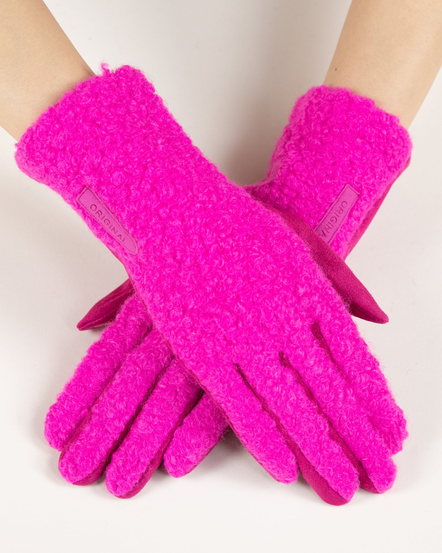 Bouclé and Faux Suede Logo Touchscreen Gloves