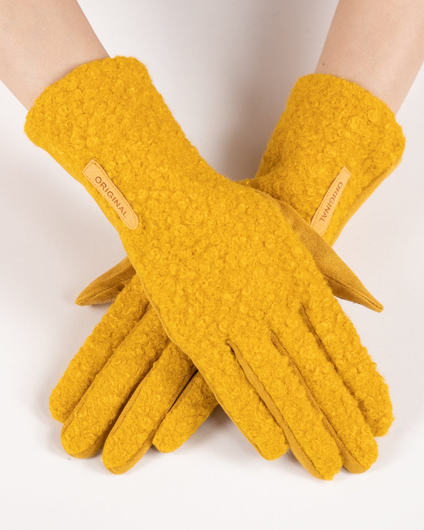 Bouclé and Faux Suede Logo Touchscreen Gloves