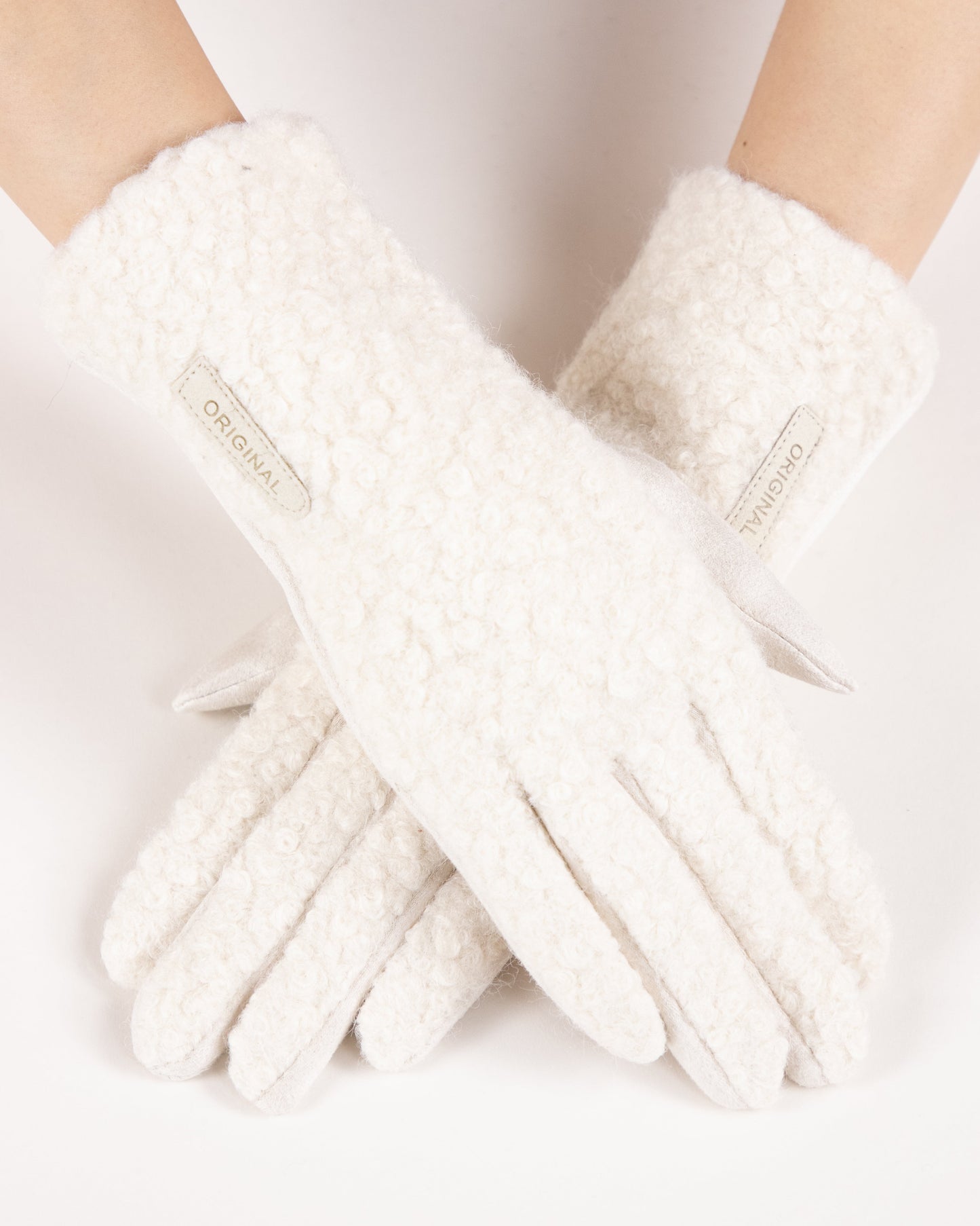 Bouclé and Faux Suede Logo Touchscreen Gloves