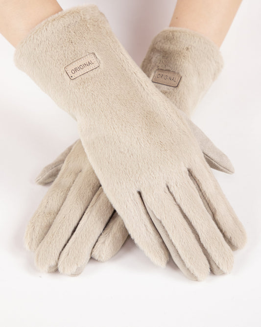 Soft Faux Fur Logo Gloves