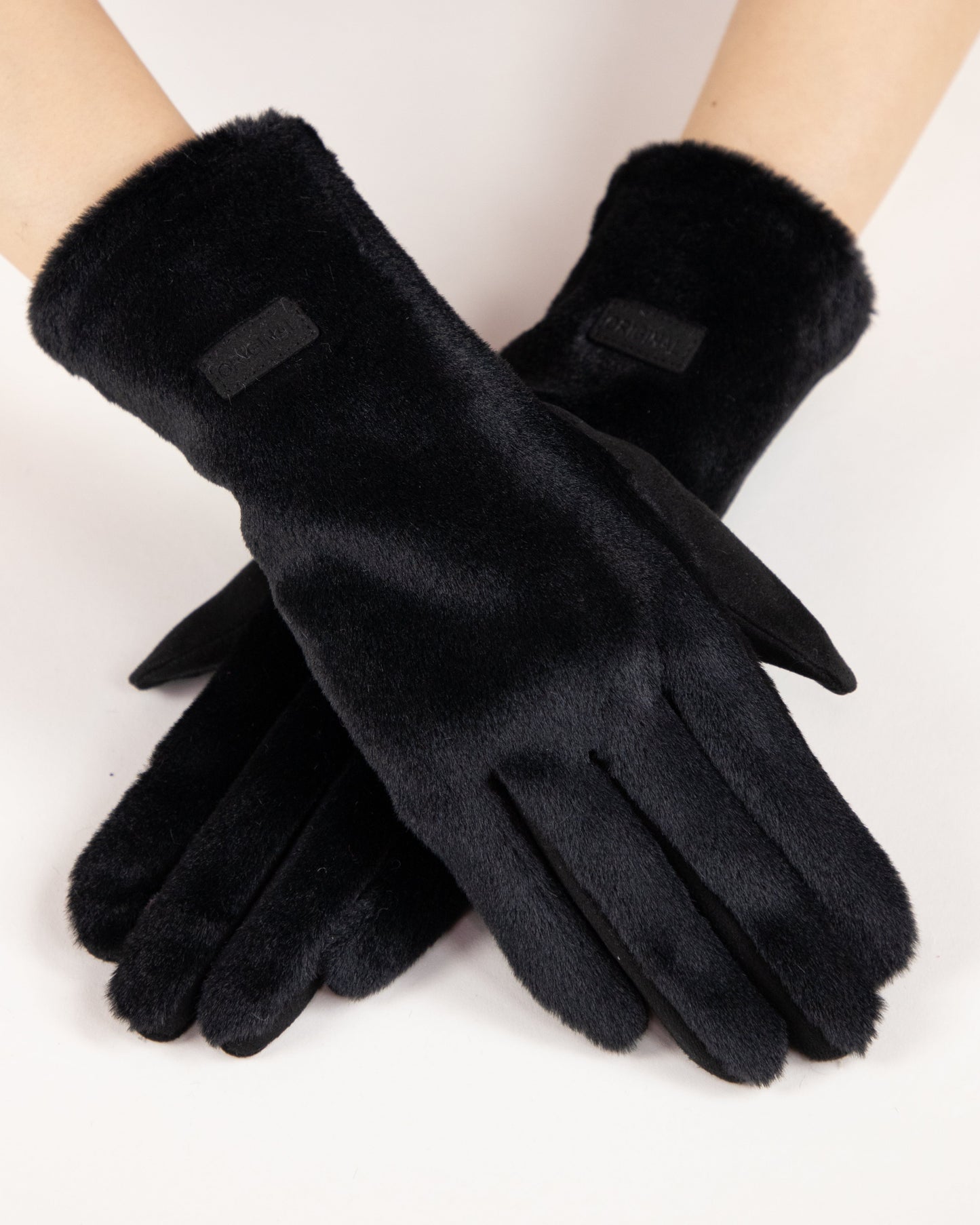 Soft Faux Fur Logo Gloves
