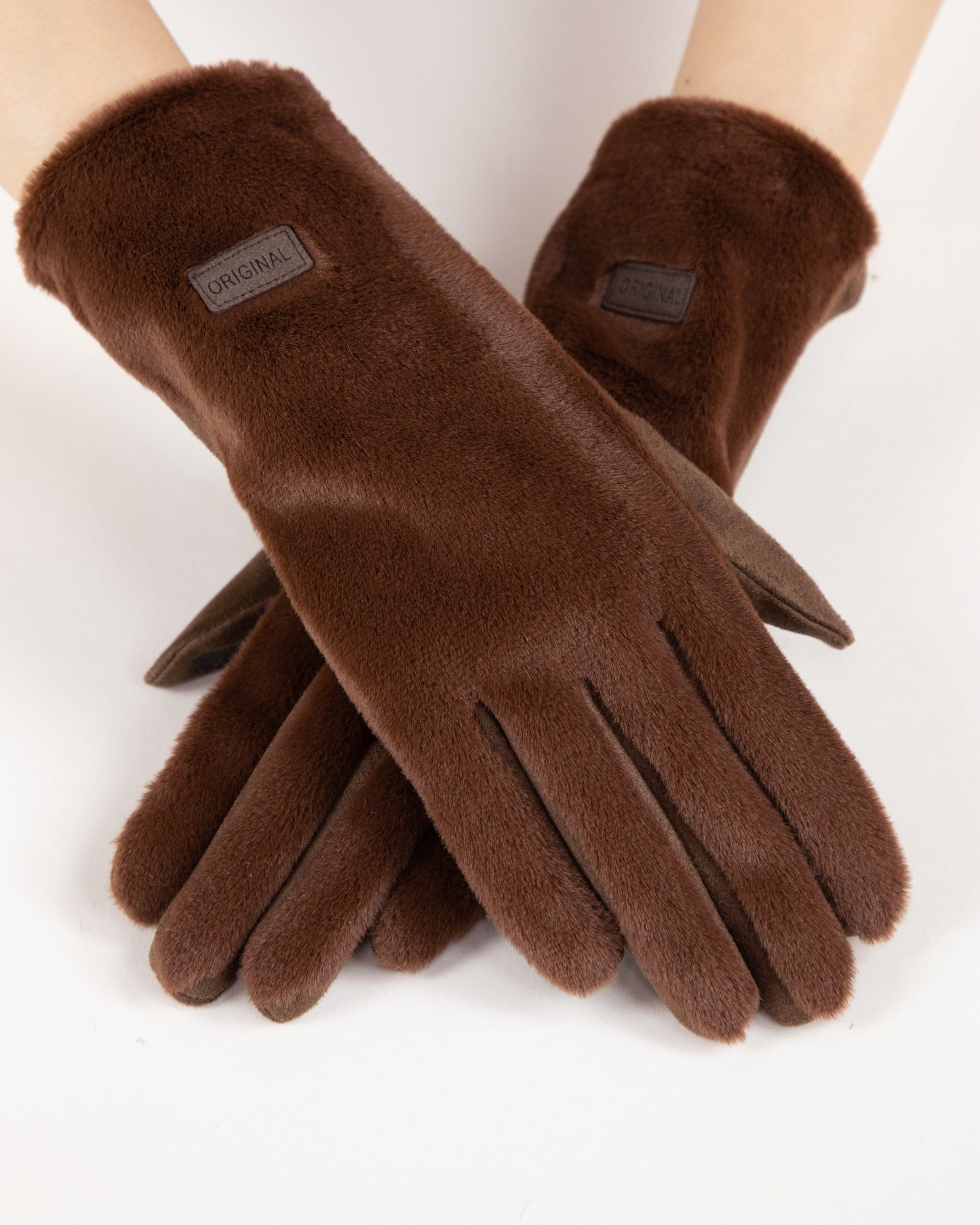 Soft Faux Fur Logo Gloves