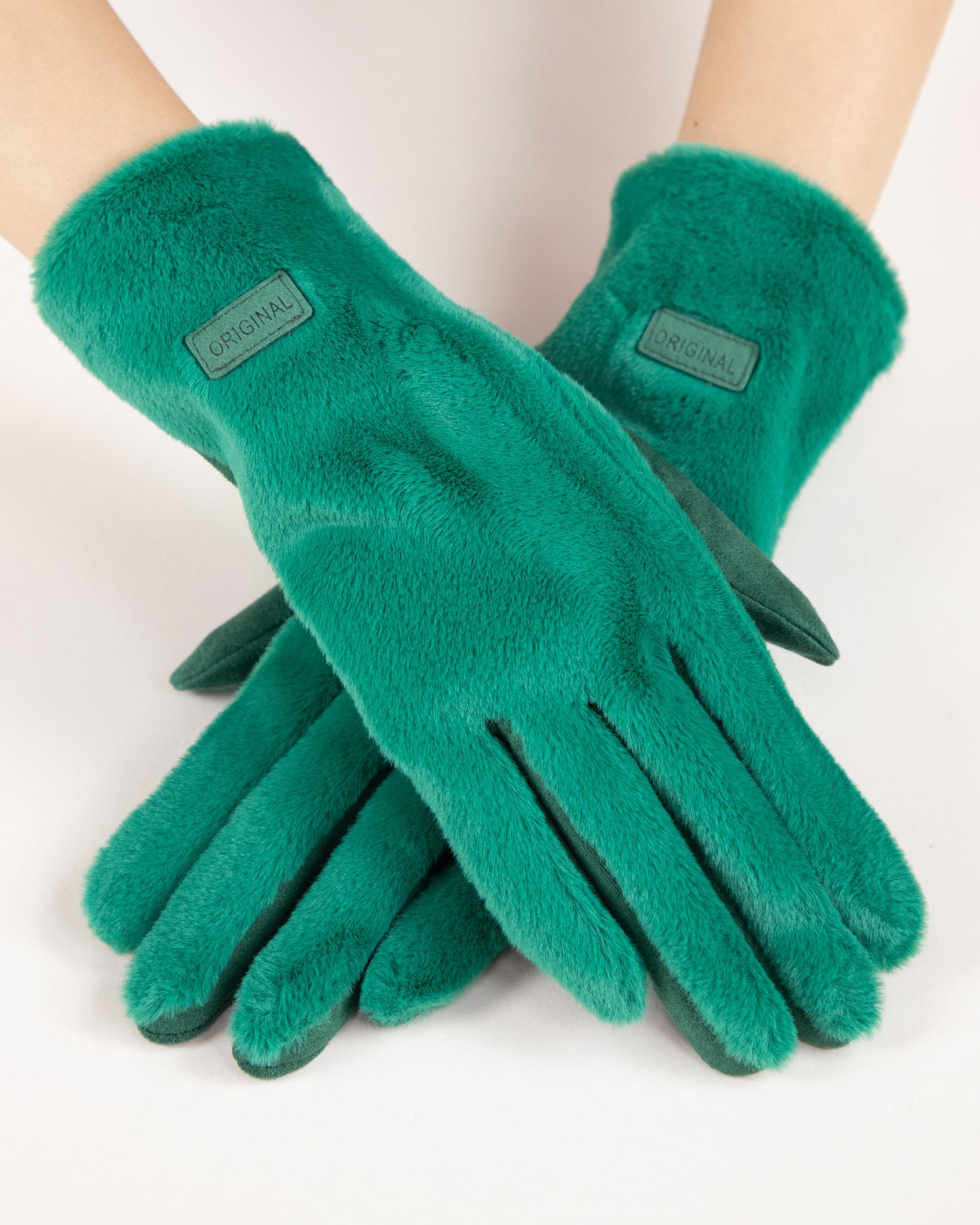 Soft Faux Fur Logo Gloves