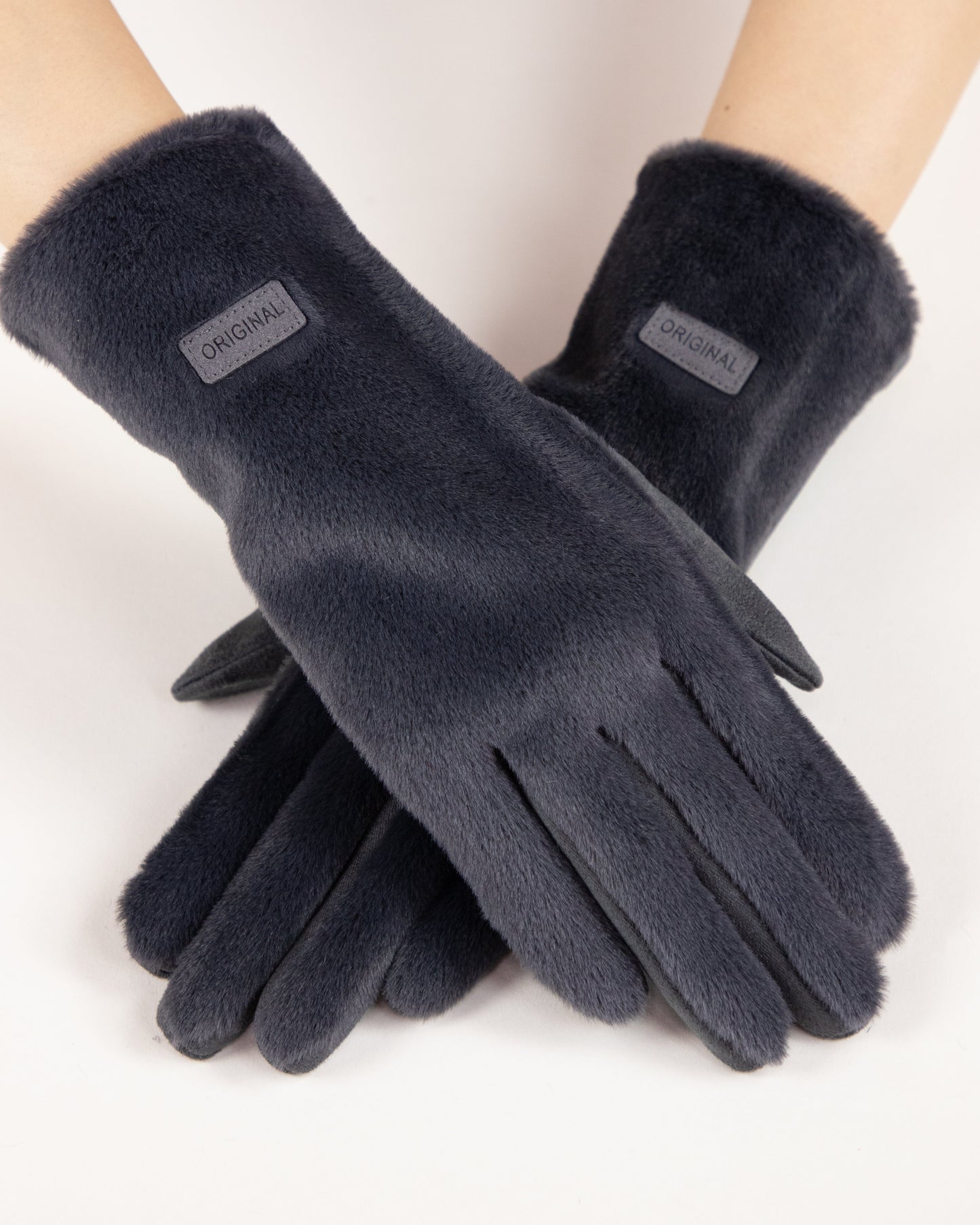 Soft Faux Fur Logo Gloves