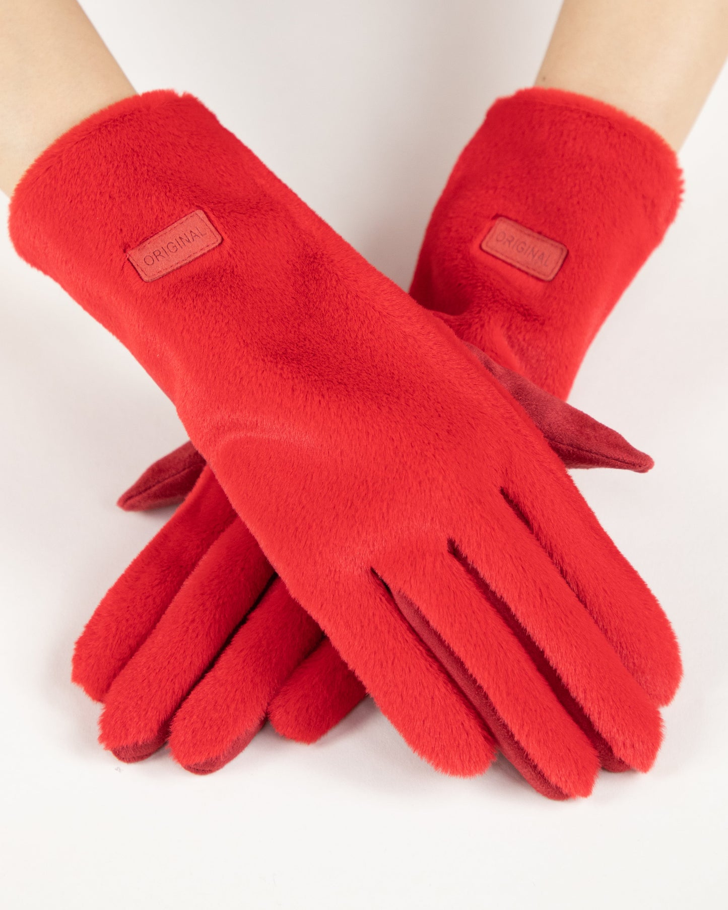 Soft Faux Fur Logo Gloves