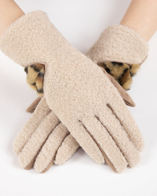Leopard Detail Fuzzy Gloves (TS)