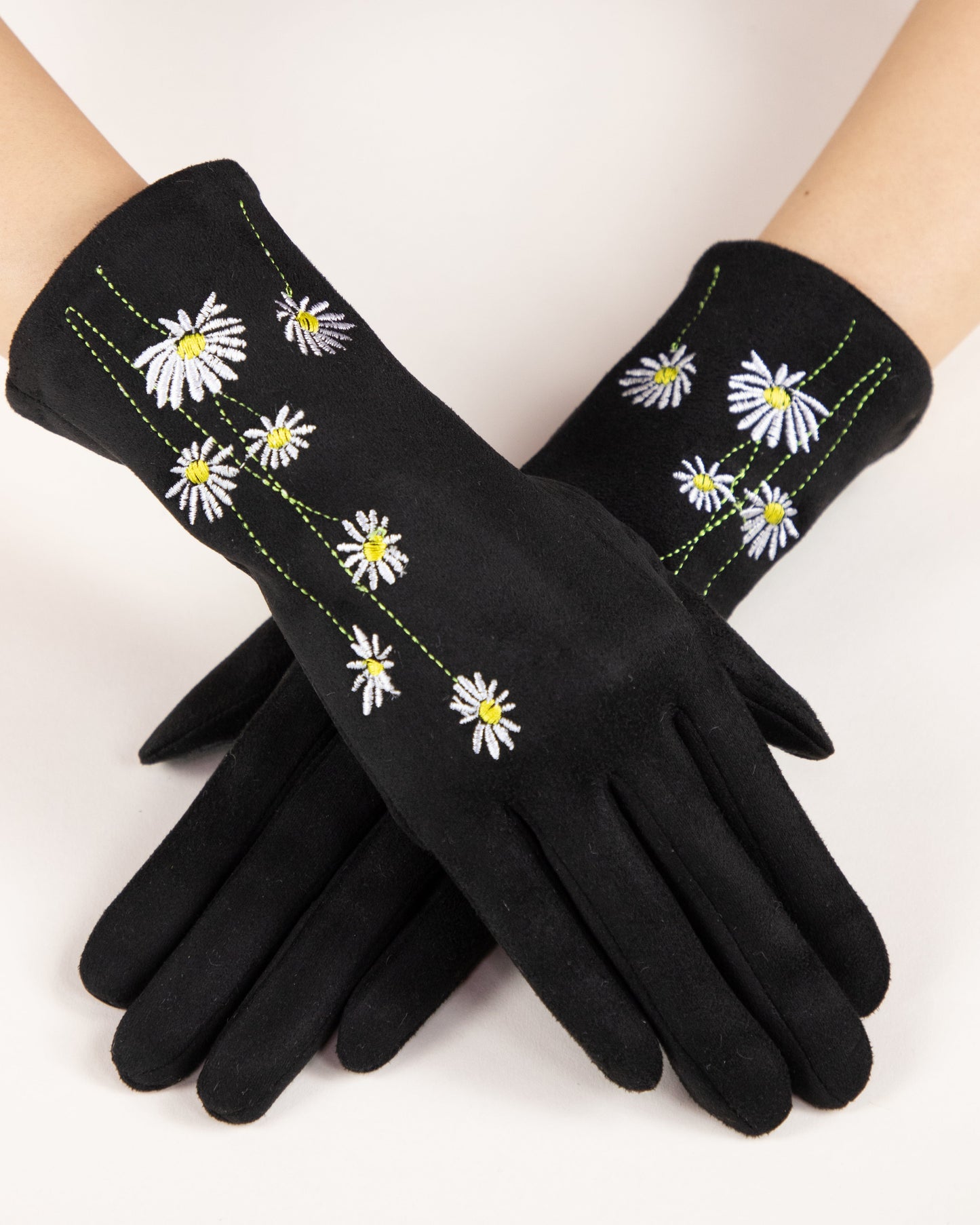 Faux Suede Daisy Embroidered Gloves (TS)
