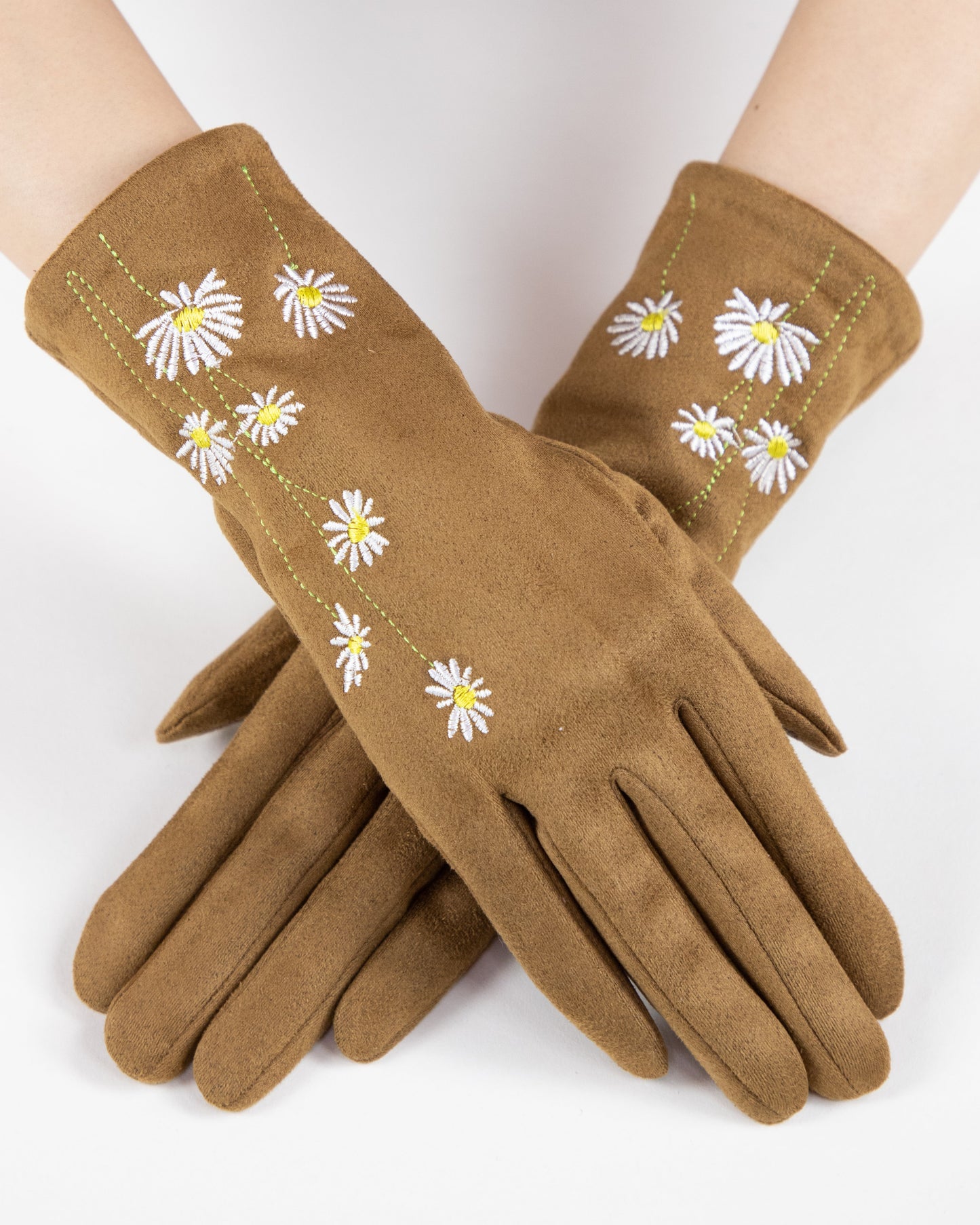 Faux Suede Daisy Embroidered Gloves (TS)