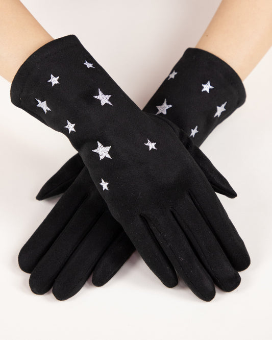 Faux Suede Star Embroidered Gloves (TS)