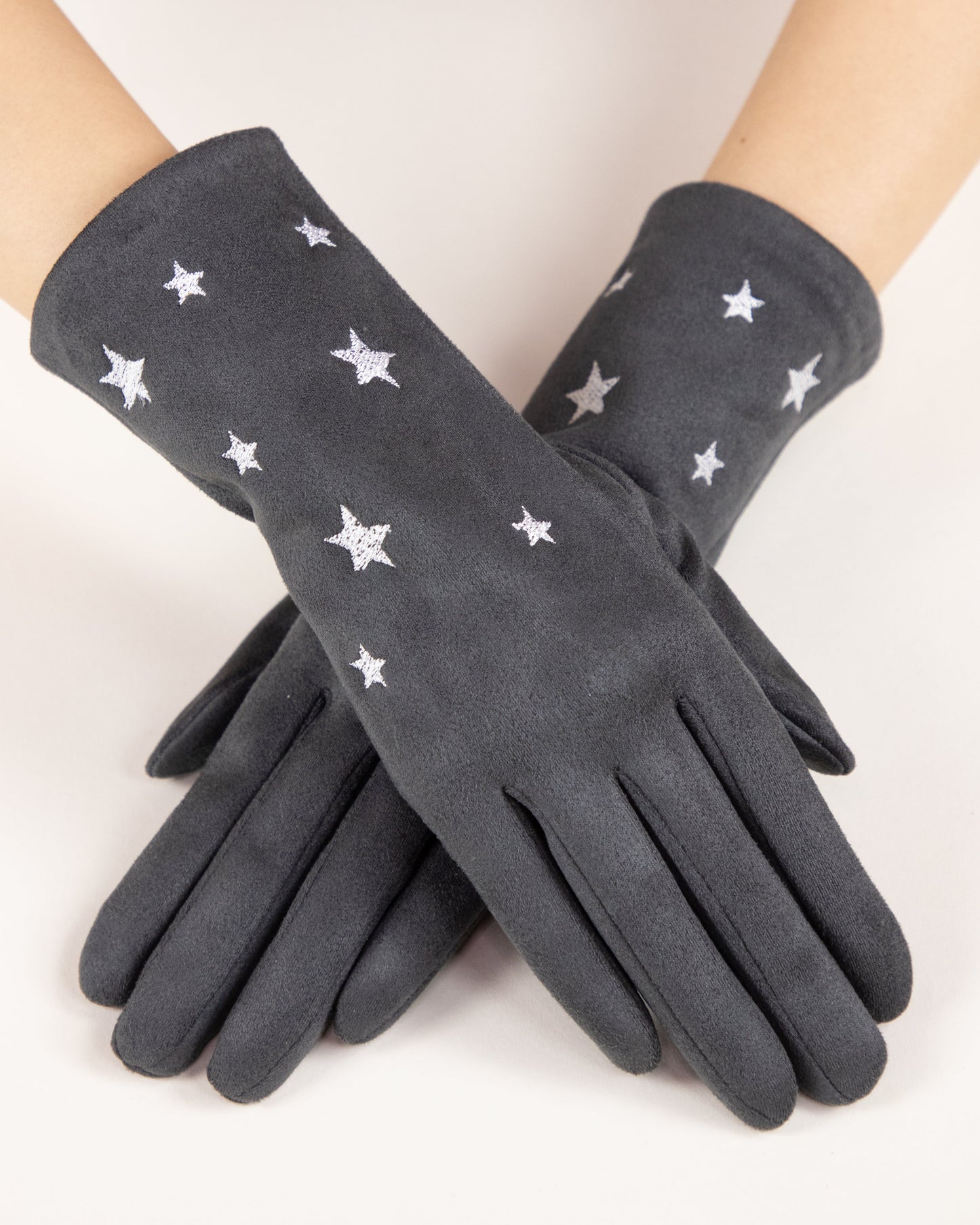Faux Suede Star Embroidered Gloves (TS)