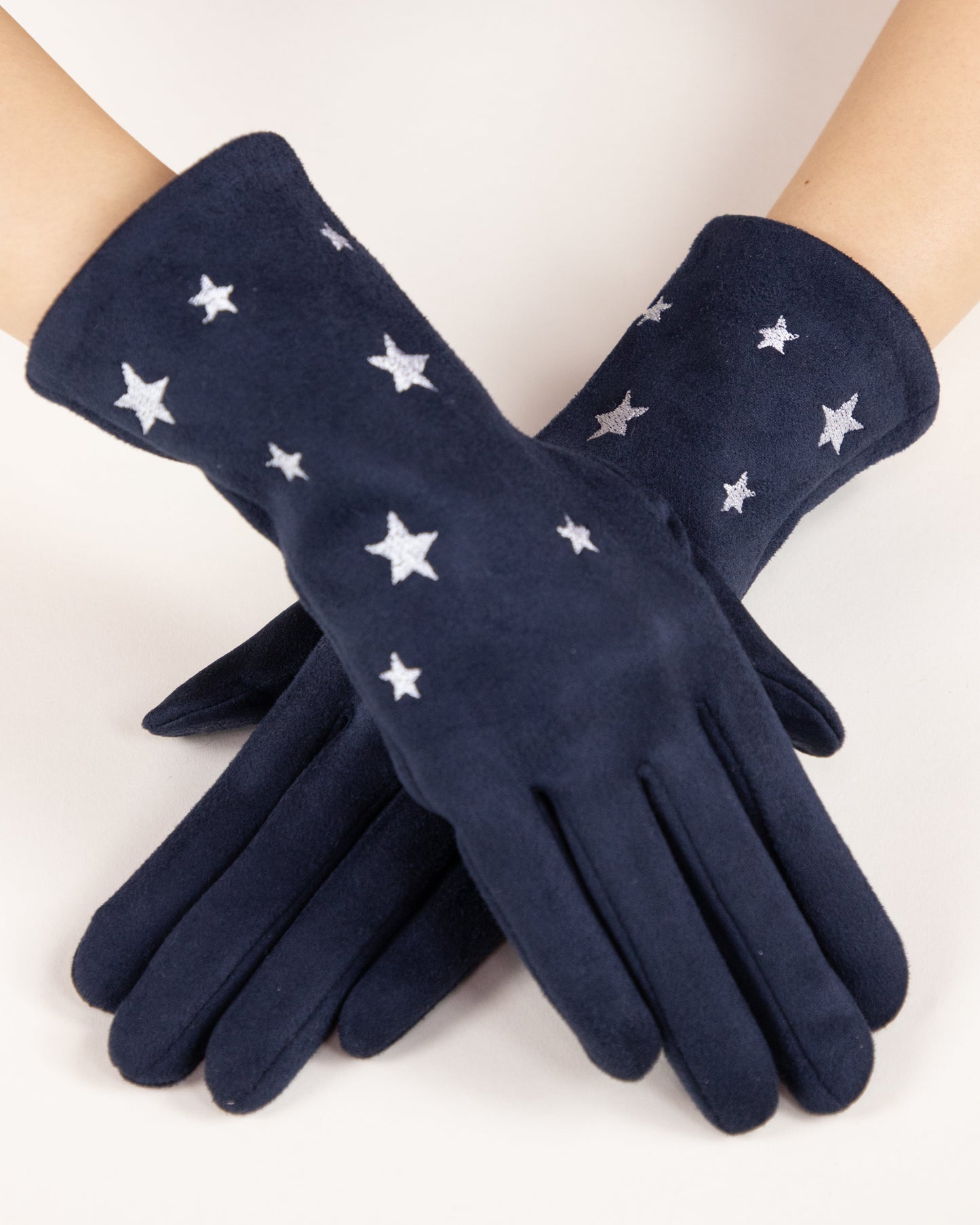 Faux Suede Star Embroidered Gloves (TS)