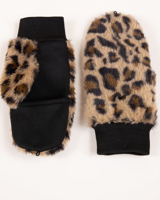 Leopard Faux Fur Convertible Mittens