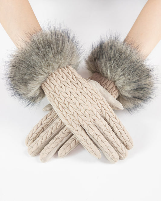 Stocking Stitch Texture Faux Fur Cuff Gloves (TS)