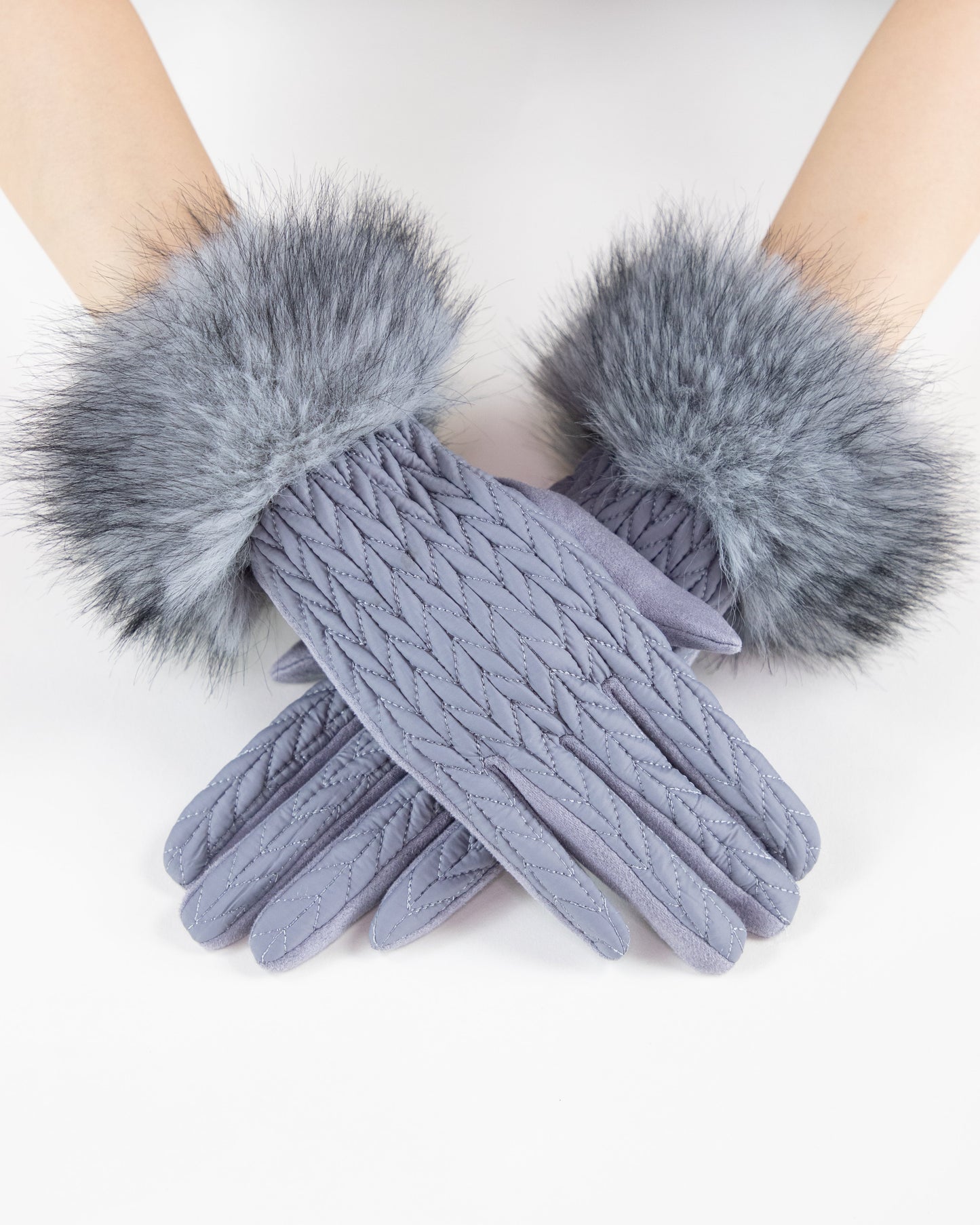 Stocking Stitch Texture Faux Fur Cuff Gloves (TS)