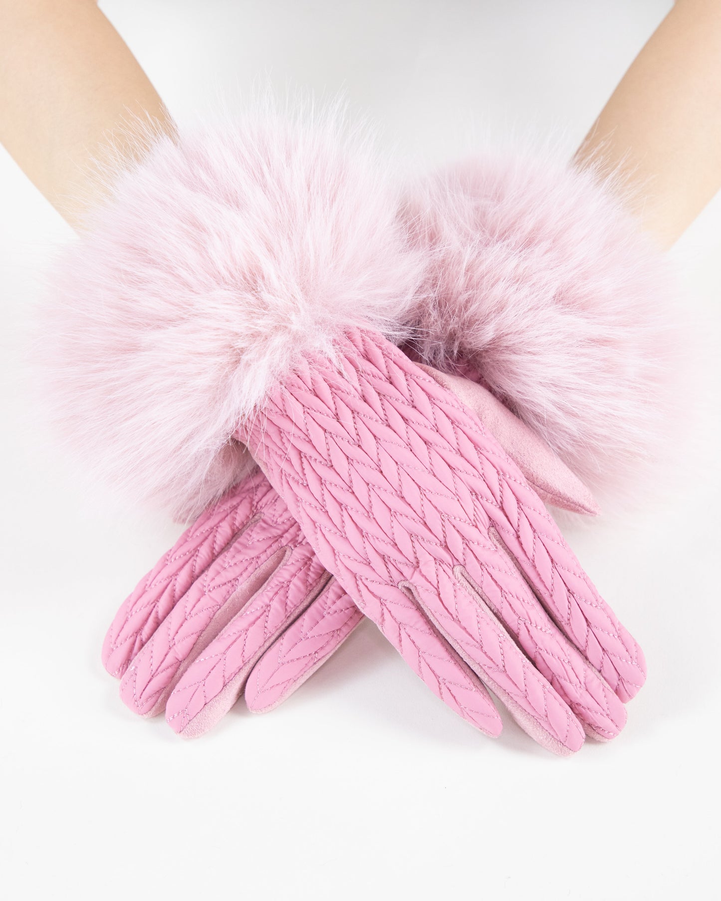Stocking Stitch Texture Faux Fur Cuff Gloves (TS)