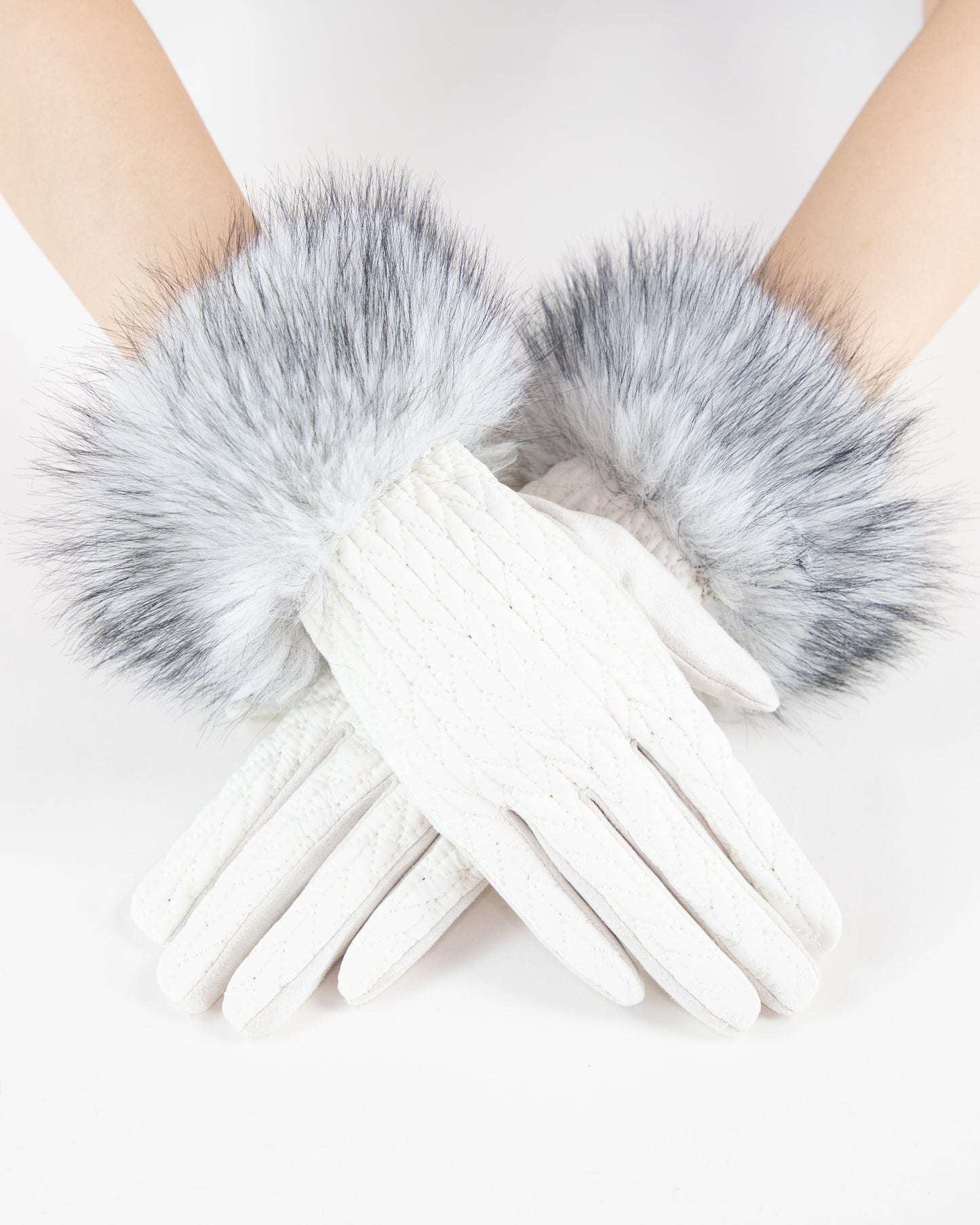 Stocking Stitch Texture Faux Fur Cuff Gloves (TS)