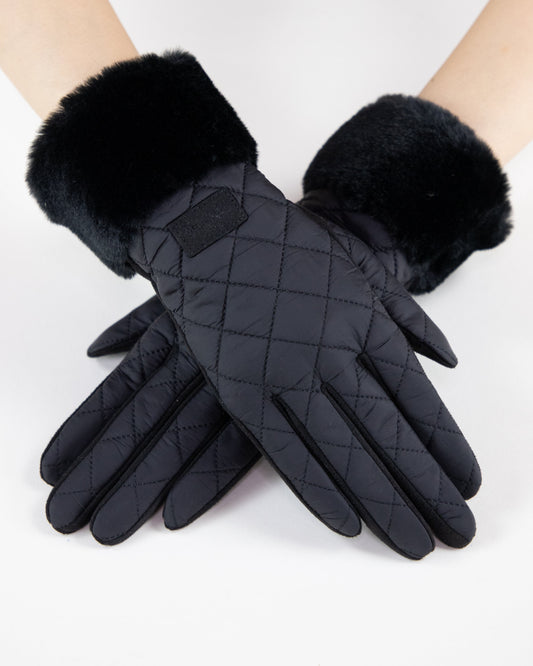 Quilted Texture Faux Fur Cuff Gloves (TS)