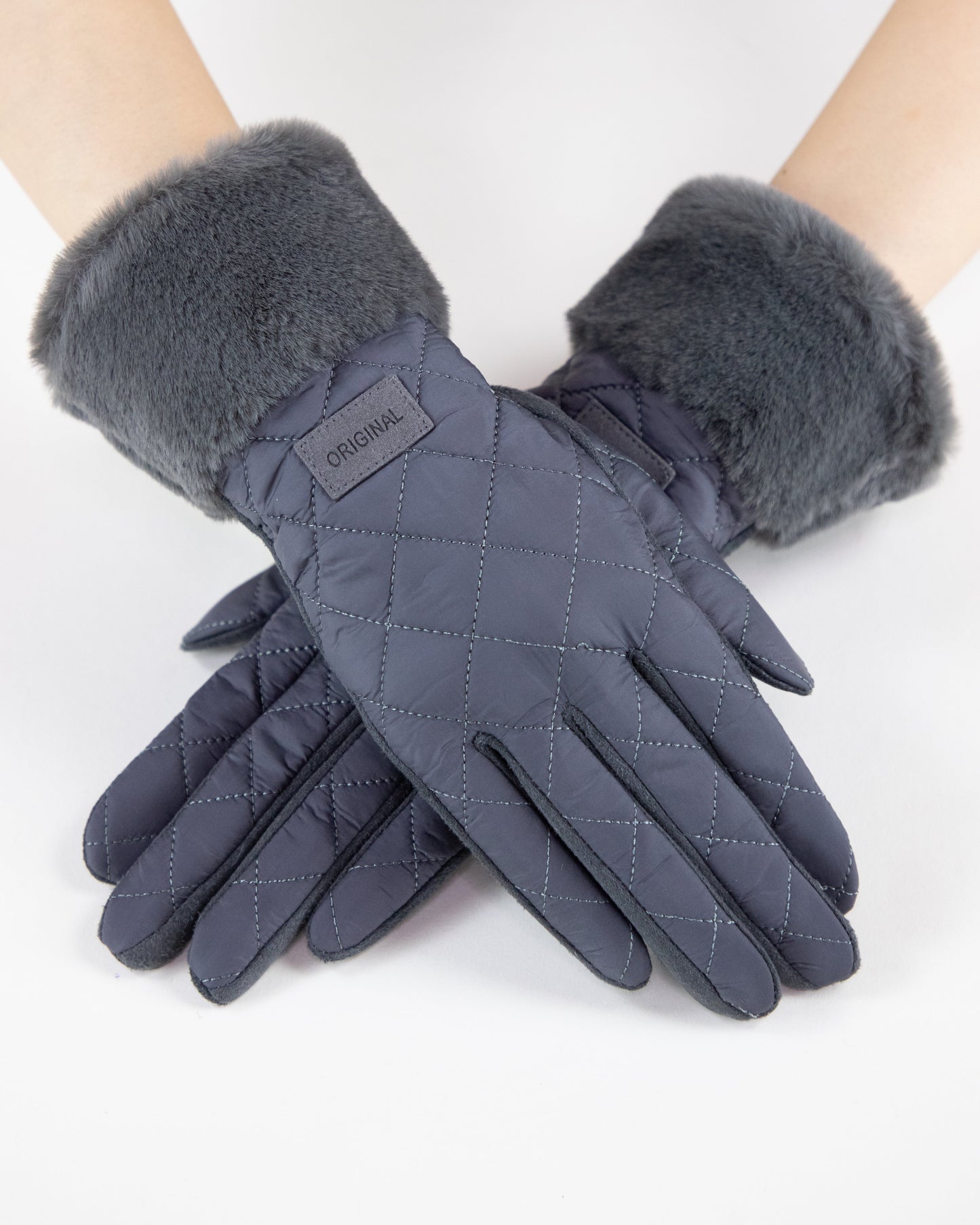Quilted Texture Faux Fur Cuff Gloves (TS)