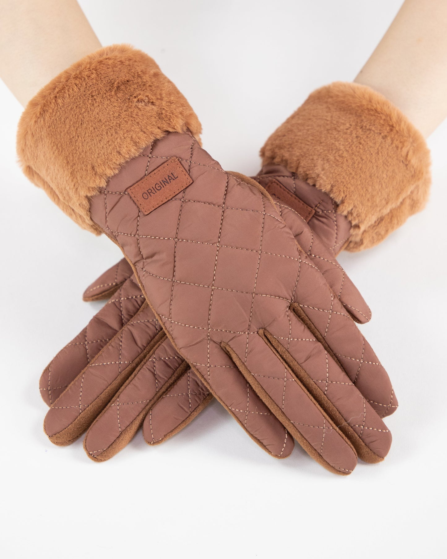 Quilted Texture Faux Fur Cuff Gloves (TS)