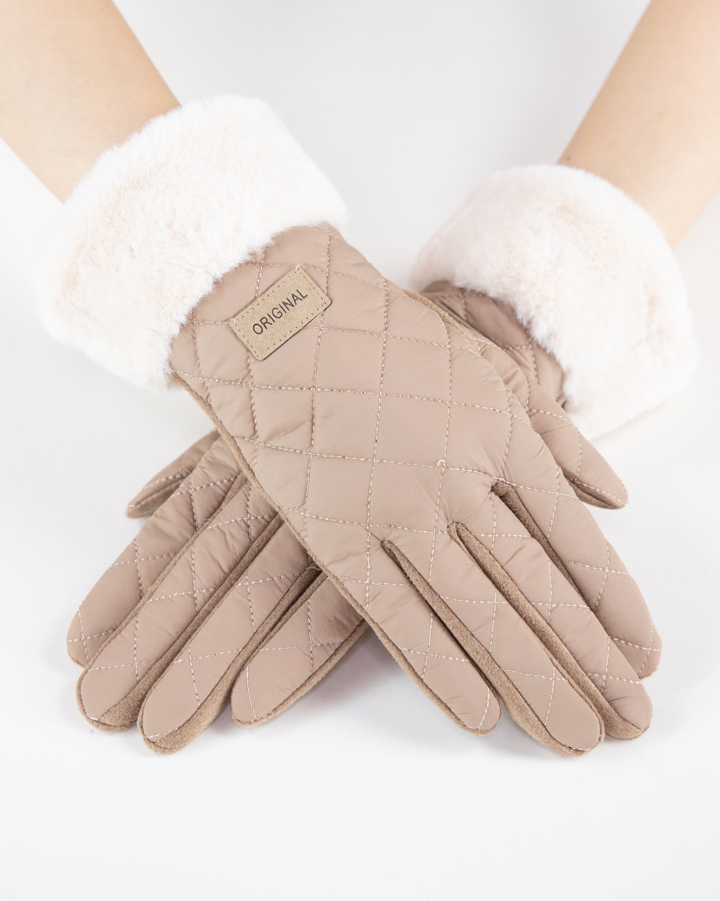 Quilted Texture Faux Fur Cuff Gloves (TS)