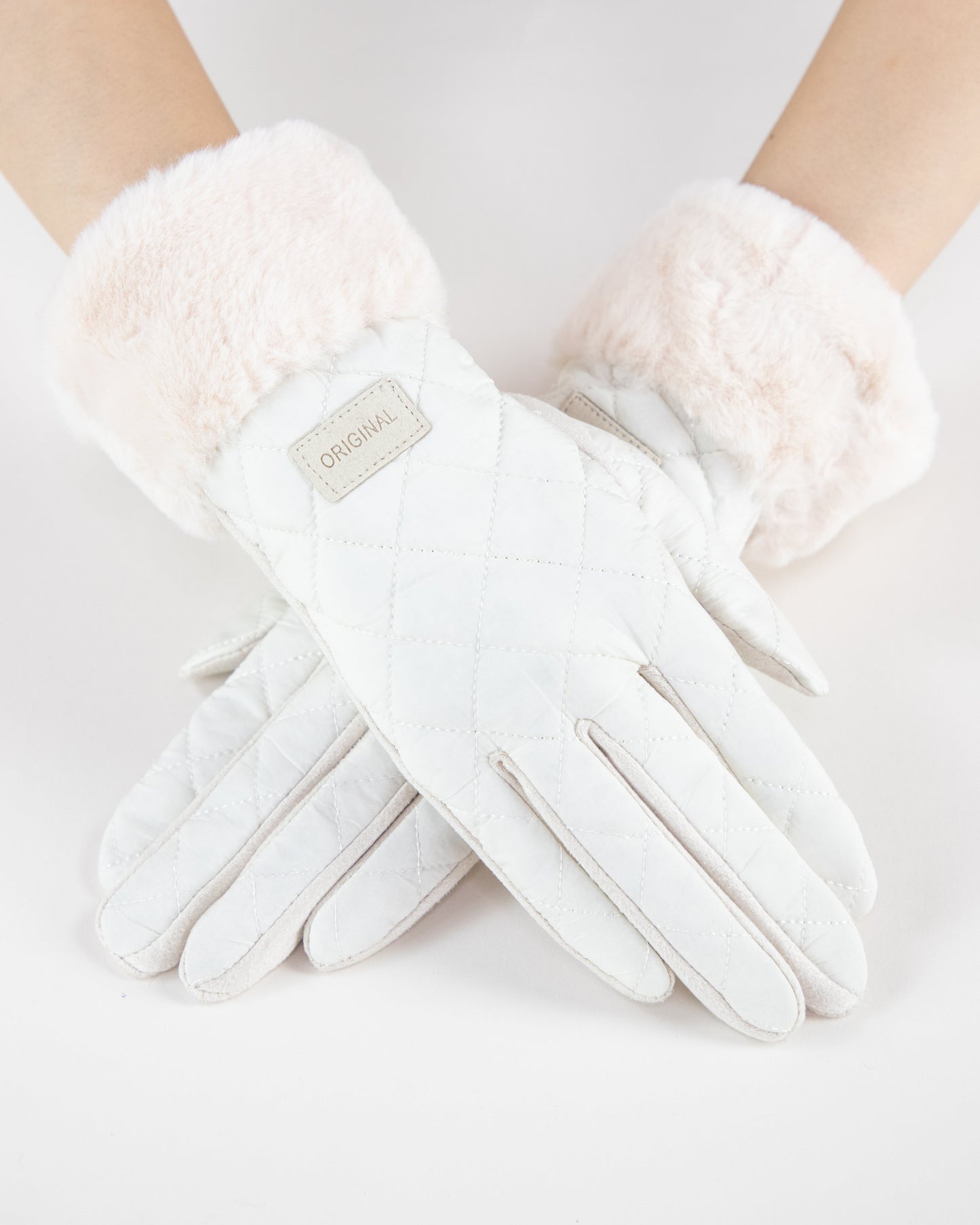 Quilted Texture Faux Fur Cuff Gloves (TS)