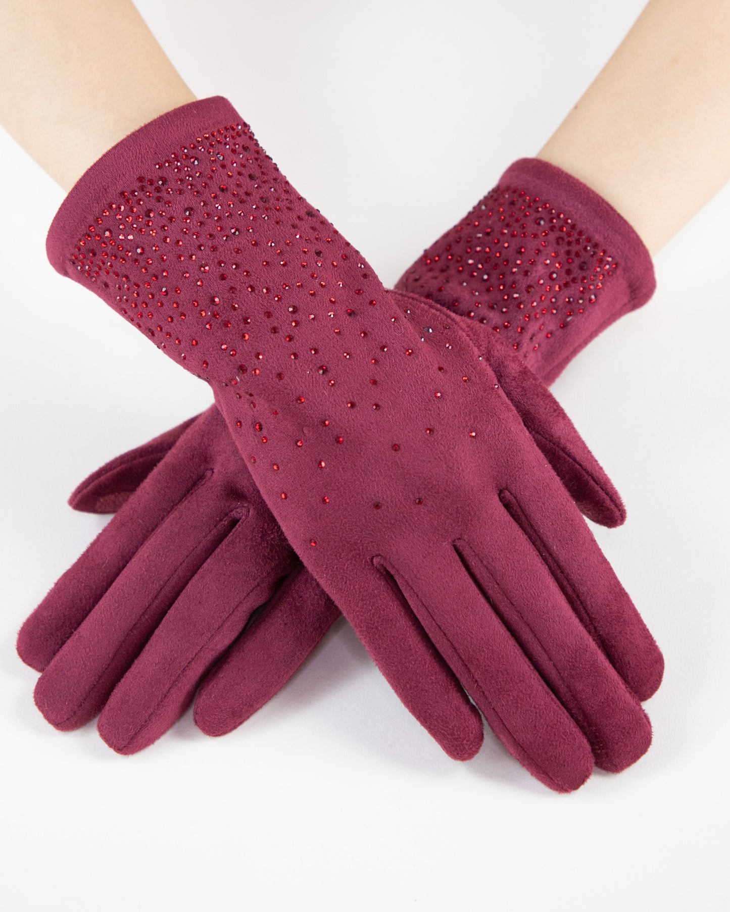 Quiet Luxe Rhinestone Faux Suede Gloves (TS)