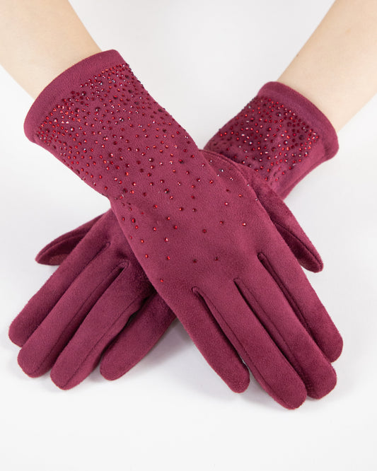 Quiet Luxe Rhinestone Faux Suede Gloves (TS)
