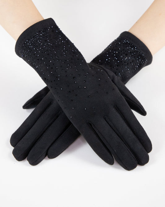 Quiet Luxe Rhinestone Faux Suede Gloves (TS)