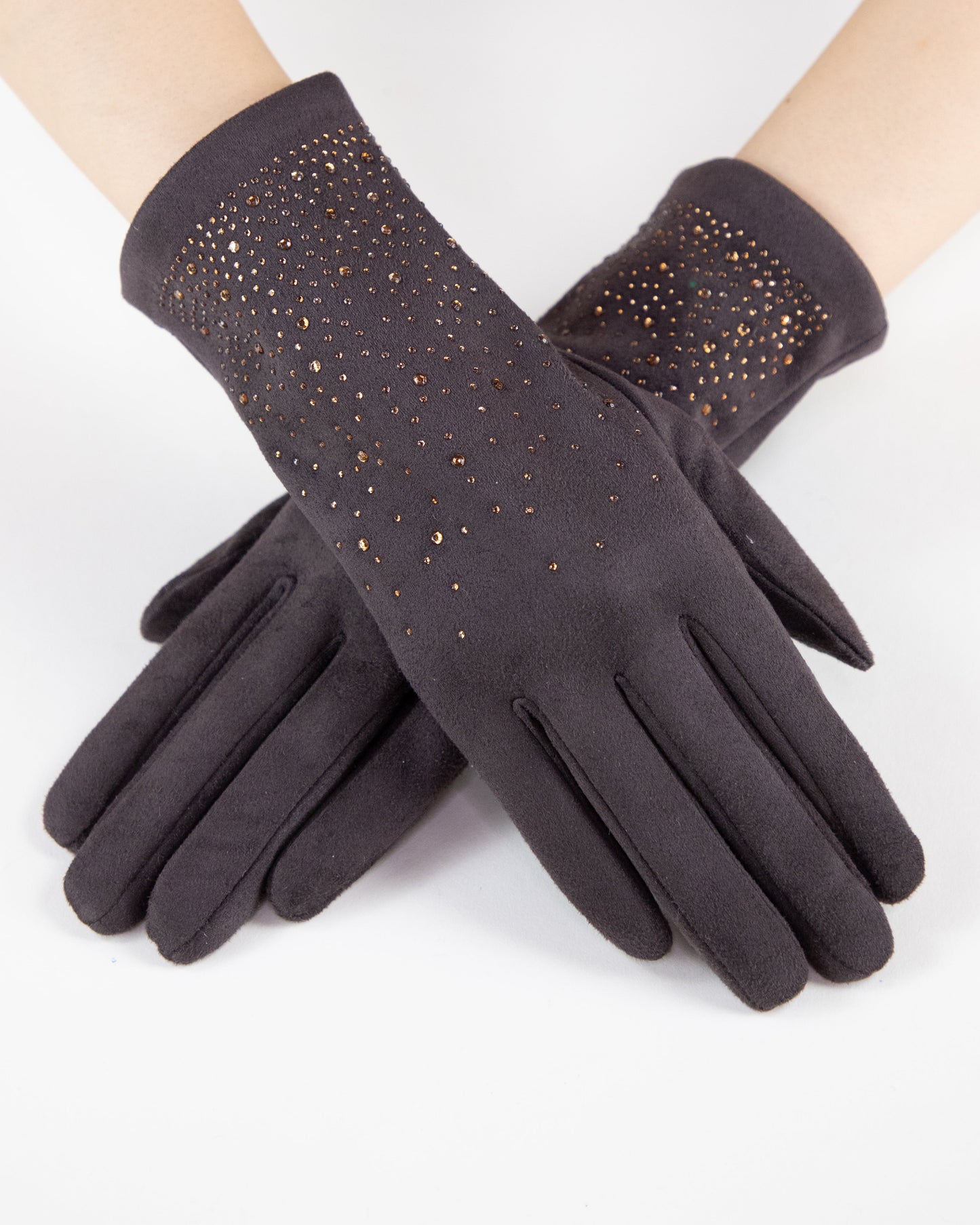 Quiet Luxe Rhinestone Faux Suede Gloves (TS)