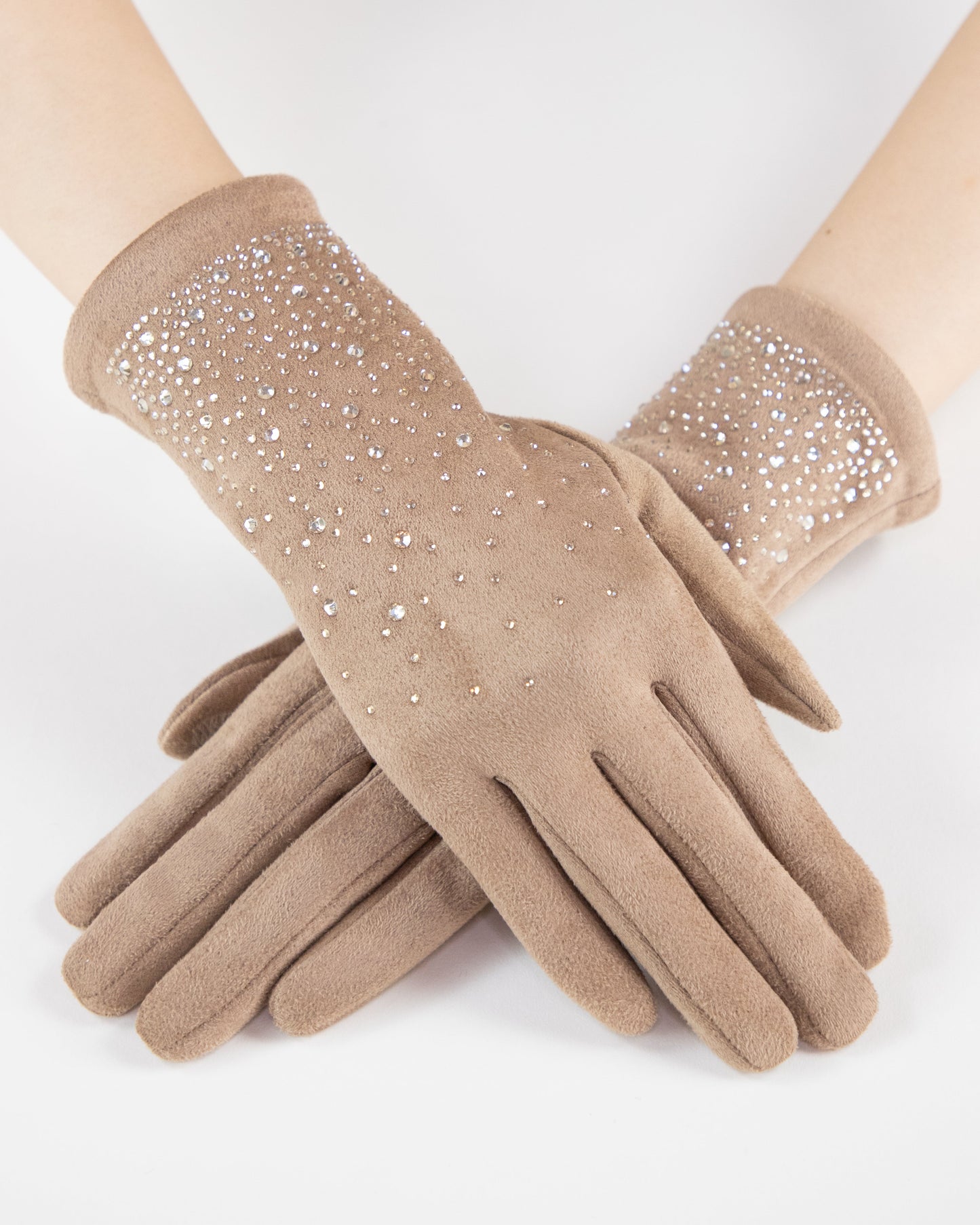 Quiet Luxe Rhinestone Faux Suede Gloves (TS)
