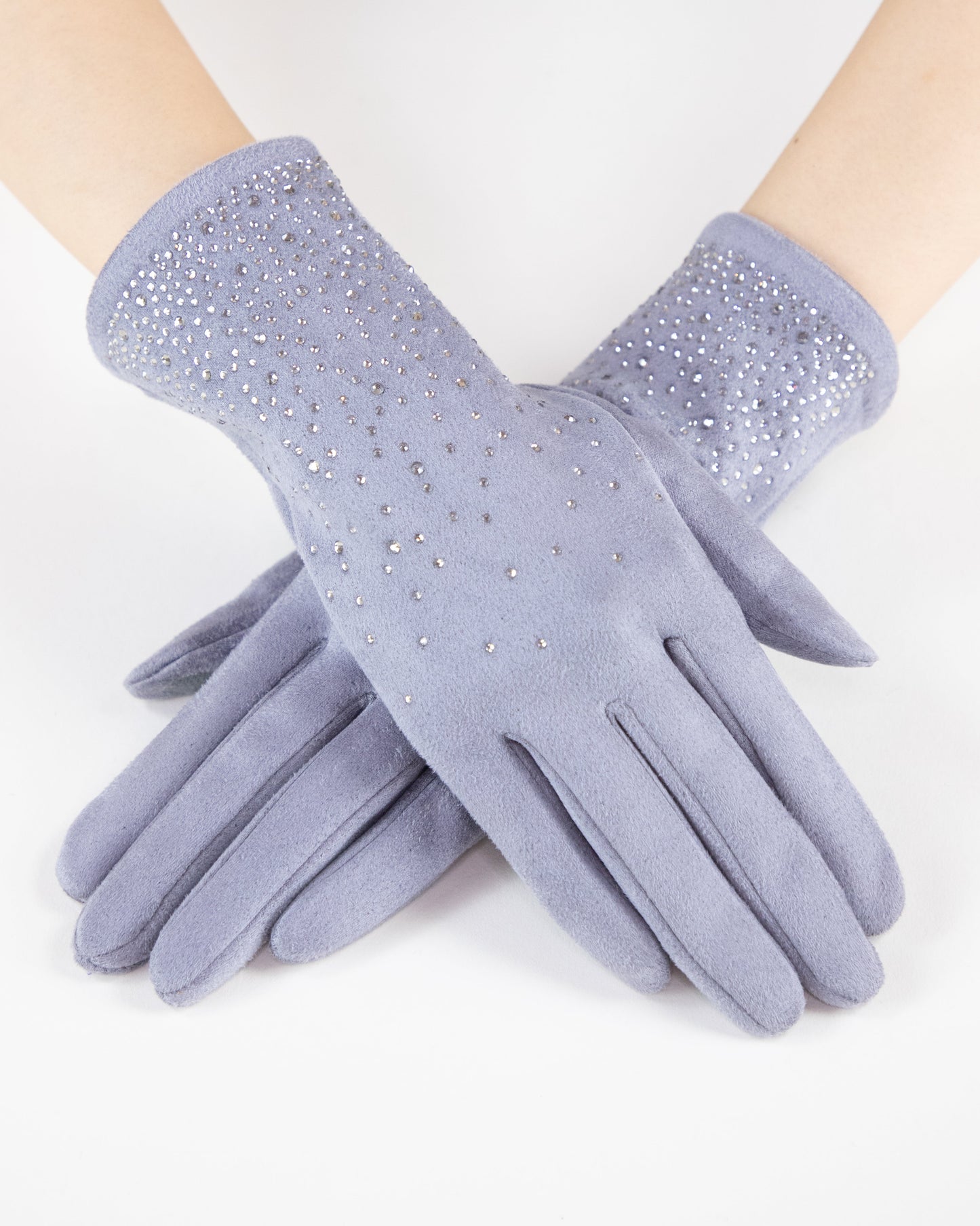 Quiet Luxe Rhinestone Faux Suede Gloves (TS)