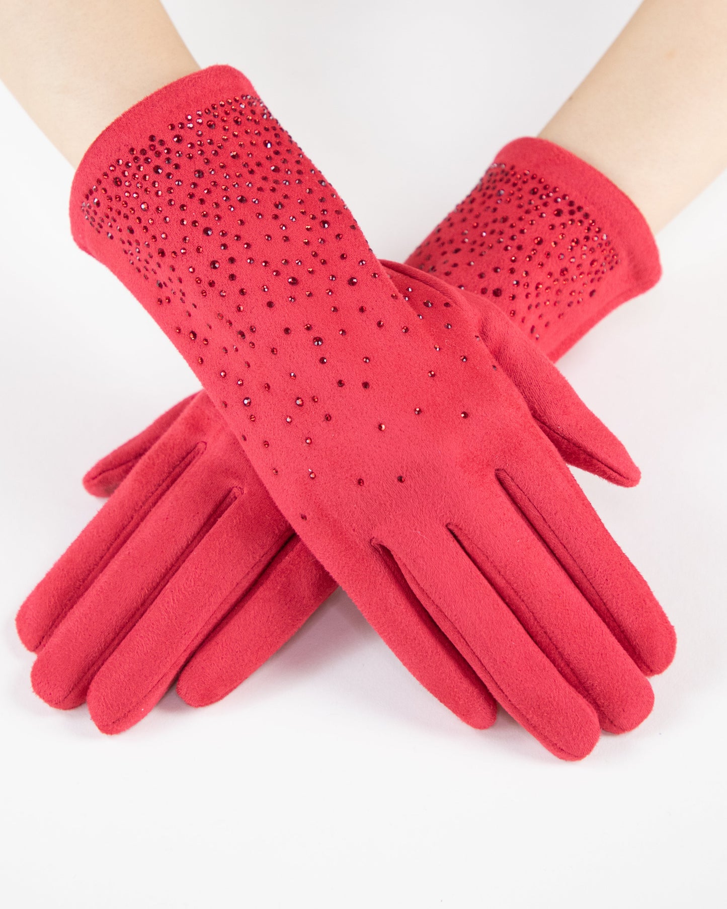 Quiet Luxe Rhinestone Faux Suede Gloves (TS)