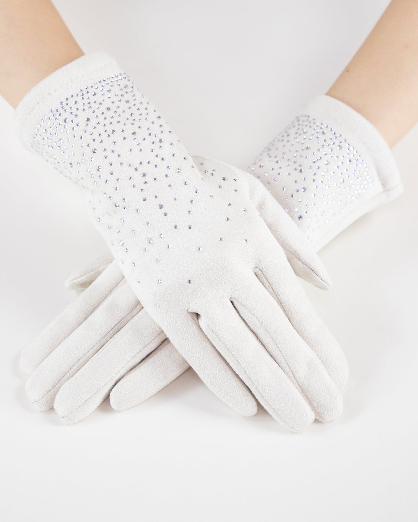 Quiet Luxe Rhinestone Faux Suede Gloves (TS)