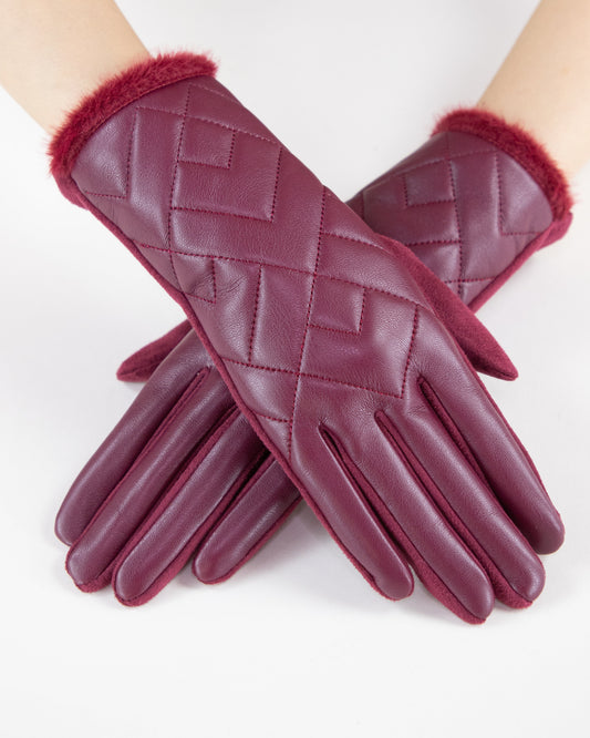Diamond Quilted Faux Fur Edge Gloves (TS)