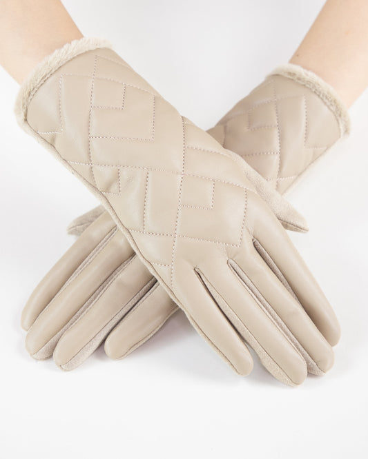 Diamond Quilted Faux Fur Edge Gloves (TS)